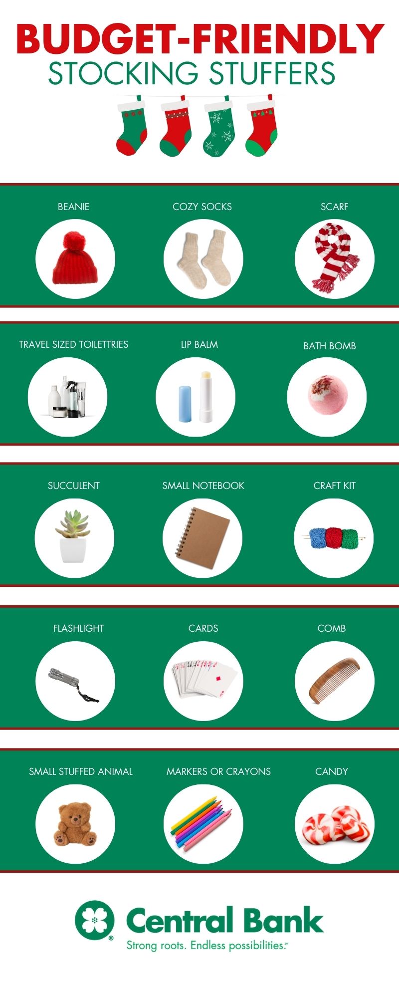Infographic of Budget Friendly Stocking Stuffer Ideas
