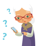 Confused grandparent on her phone.