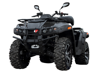 A dark grey ATV facing forward