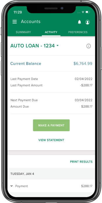 Image of an auto loan balance on a cell phone