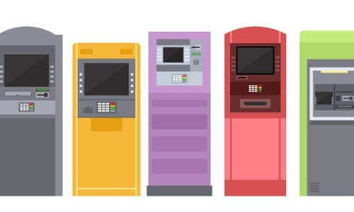 Illustration of colorful ATMs and VTMs