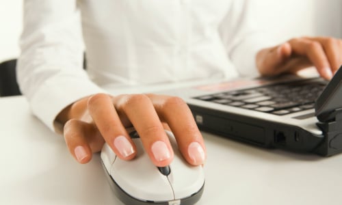 Person using a laptop and mouse