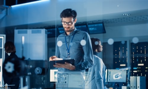 IT person looking at equipment