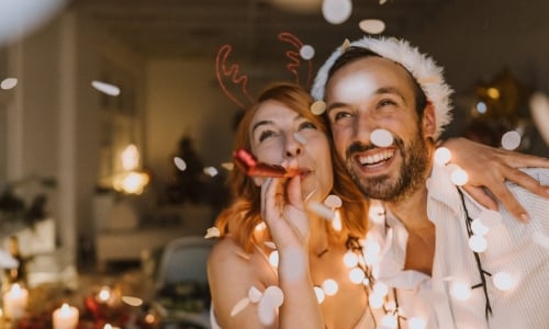 A couple celebrating on New Year's Eve