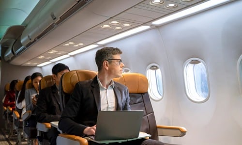 Businessman on airplane