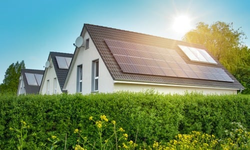 Solar panels on the roof of modern family house