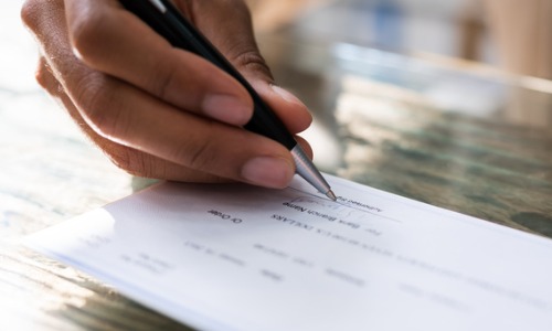 Filling out a cashier’s check