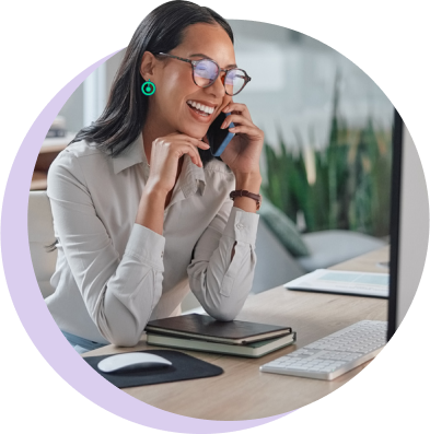 woman talking on the phone in an office