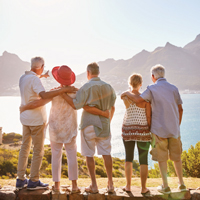 Group of friends enjoying a mountain view