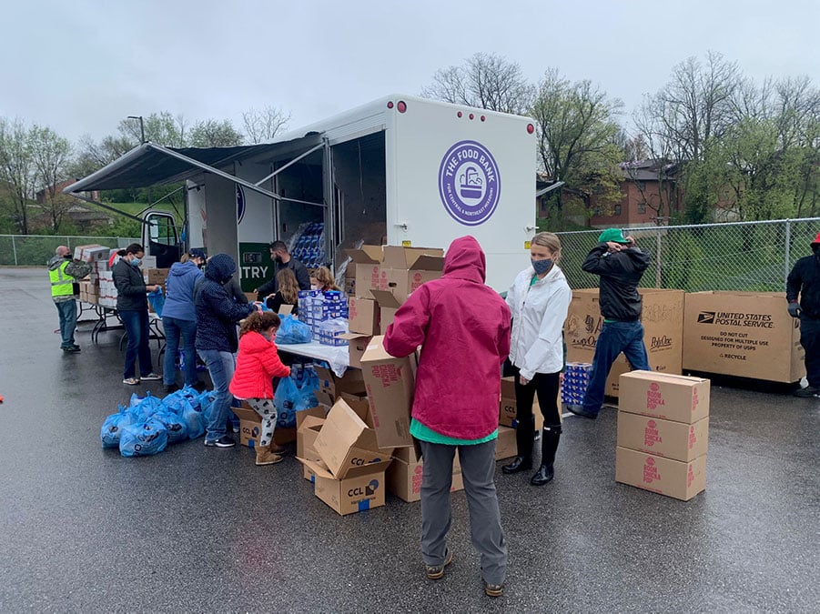 Image of Central Bank employees at a food bank.