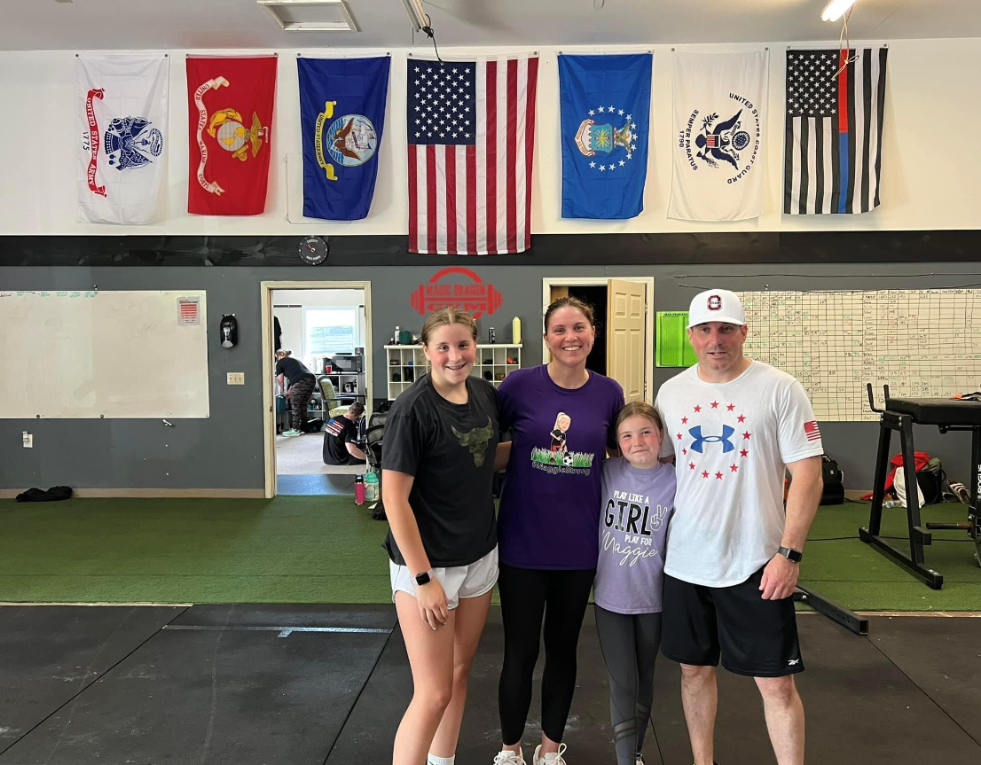 Amanda and her family in the gym