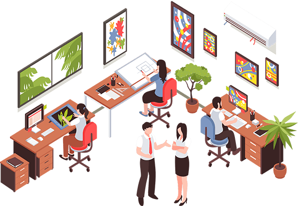 several employees working in a design firm