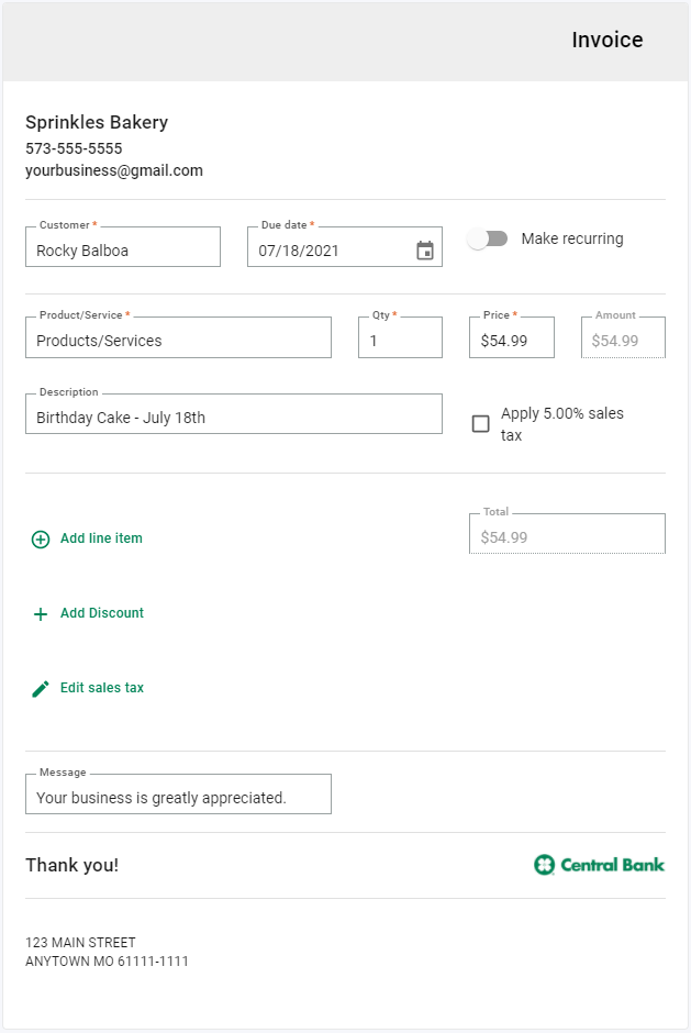 example of invoice in Autobooks