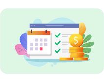 Calendar and dates checked off, with pile of coins