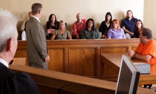 Jurors in a courtroom proceeding