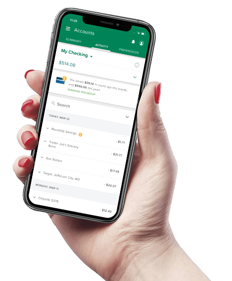 hand holding a mobile phone with central bank app open