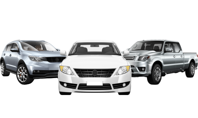 An SUV, sedan, and pickup truck all alongside each other
