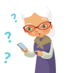 Confused grandparent on her phone.