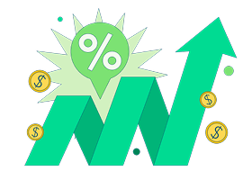 graphic of upward pointing arrow with % sign