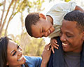 Family with boy on shoulders of father