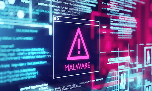 Computer warning of malware detected on the device.