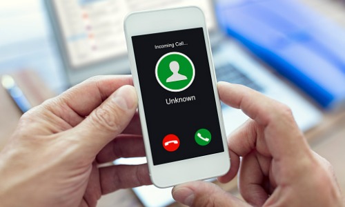 Incoming call with unknown unsolicited number or caller ID on mobile phone